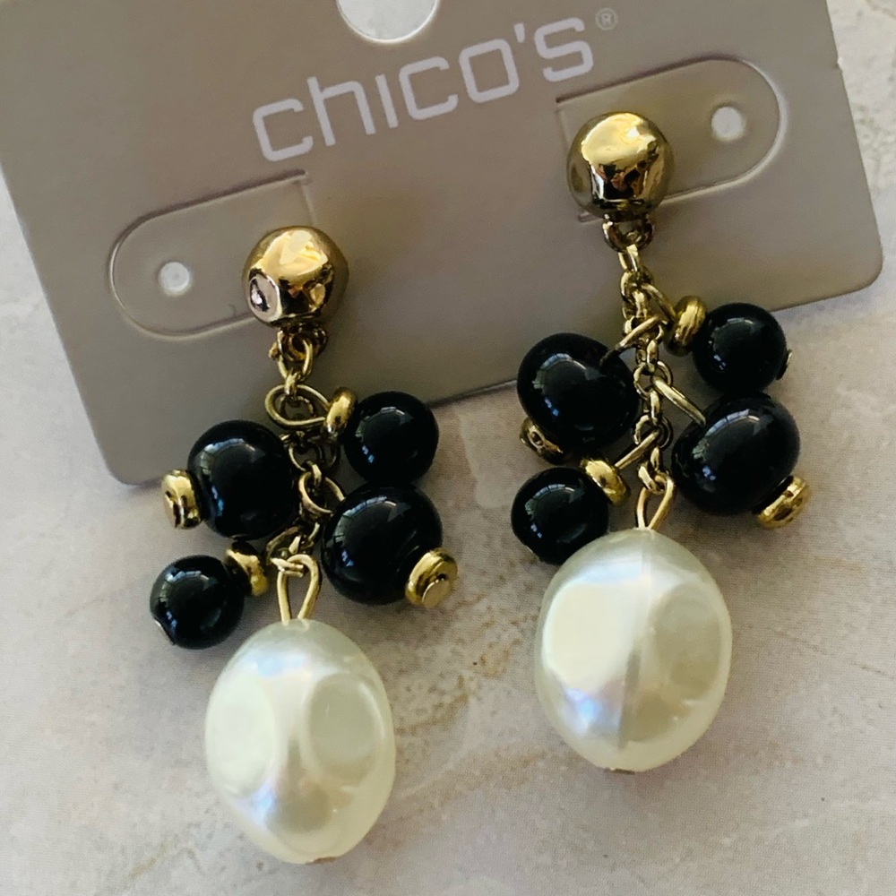 Chico's Cleo Black and White Cluster Beaded Earrings